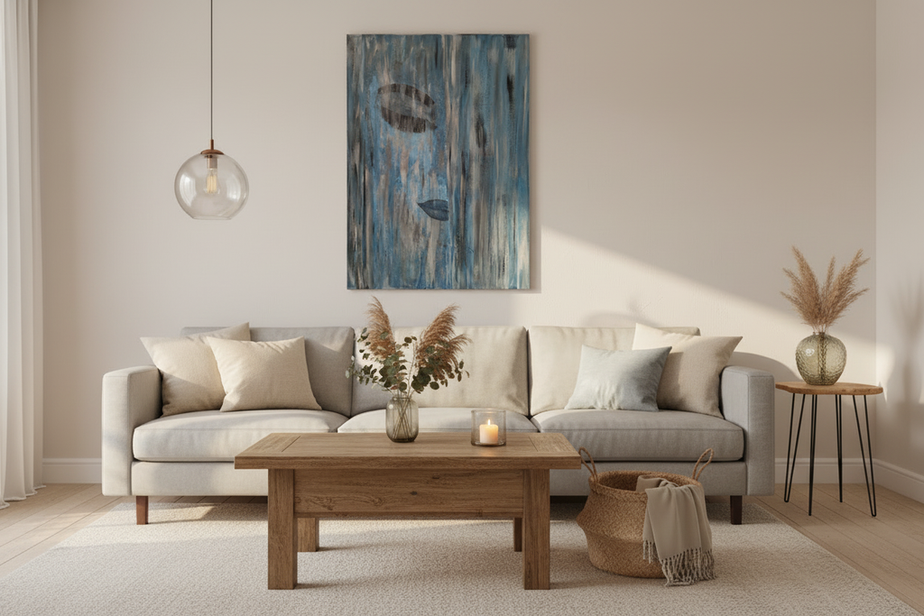 Błękitna twarz — skandynawski salon