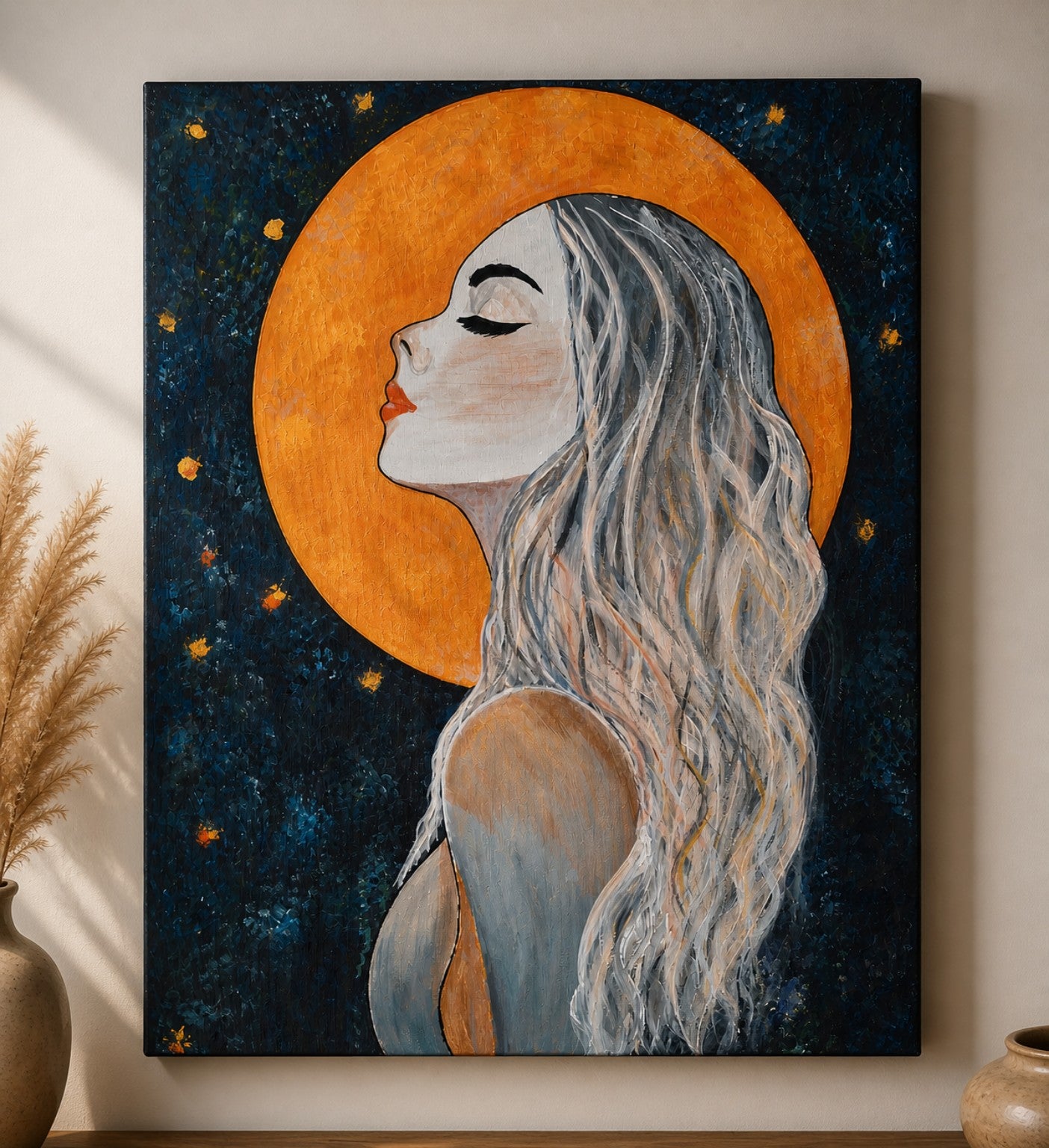 ,,Zanurzona w świetle '' obraz ręcznie malowany 40x50 cm