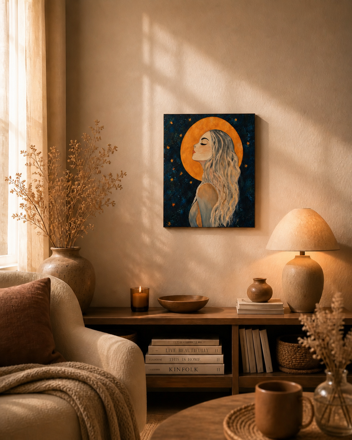 ,,Zanurzona w świetle '' obraz ręcznie malowany 40x50 cm
