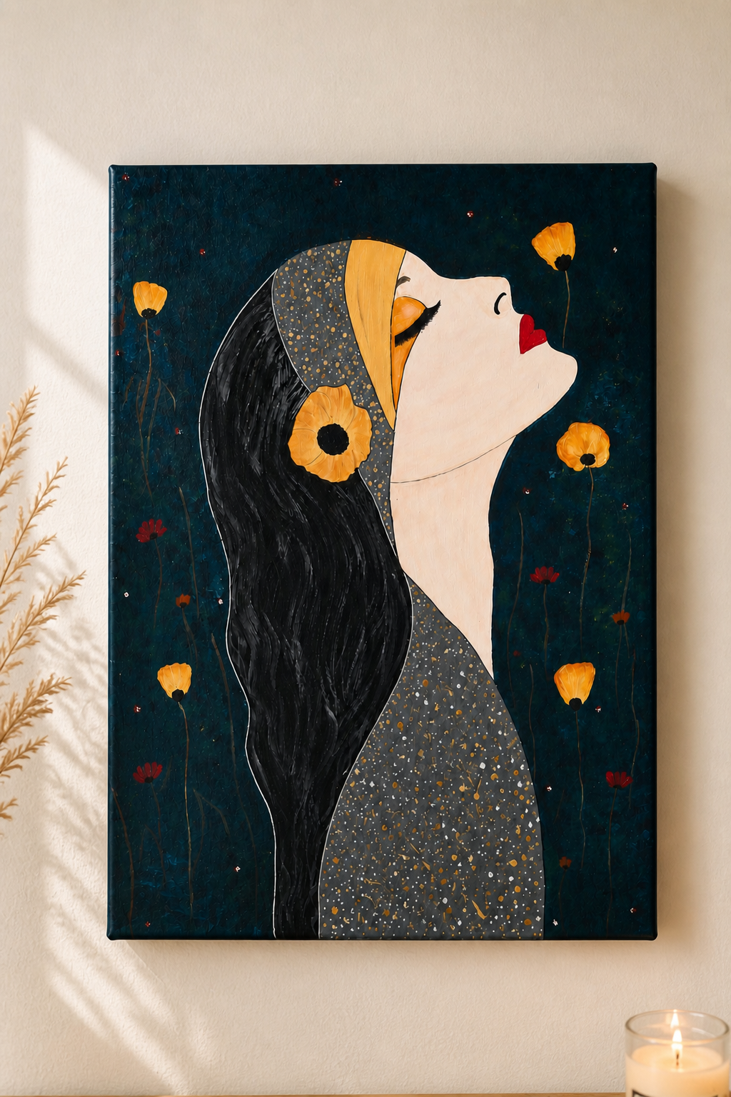 ,, Zamknięte oczy, otwarte serce''55x75 cm obraz ręcznie malowany
